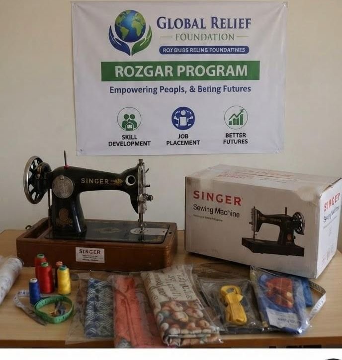 A sewing machine and materials provided through the GRF Rozgaar programme